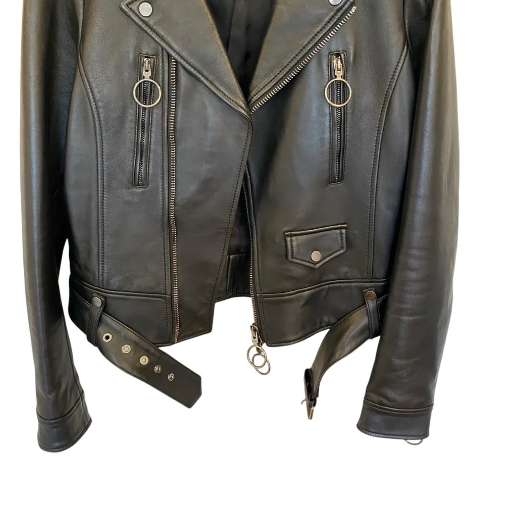 Off-White Virgil Abloh Black Leather Jacket With Metallic Silver X Size 44